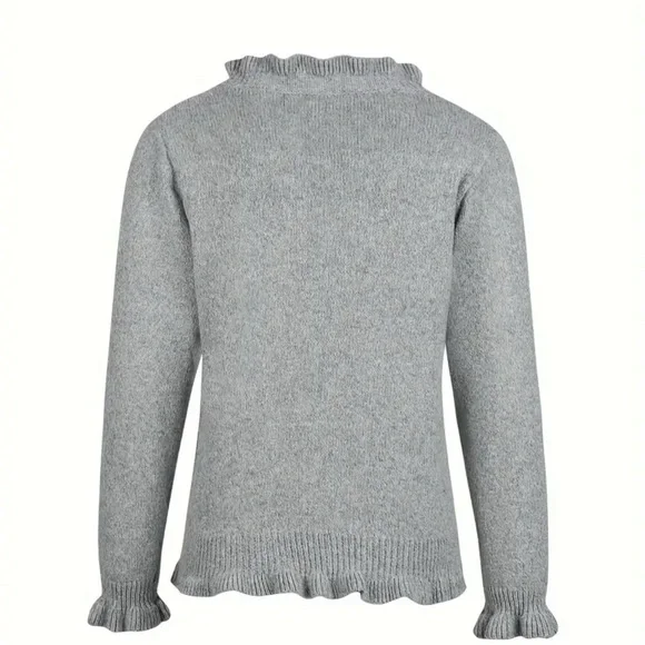 Gray Ruffled Women's Cardigan with pearl buttons size Large NWT - Picture 3 of 3